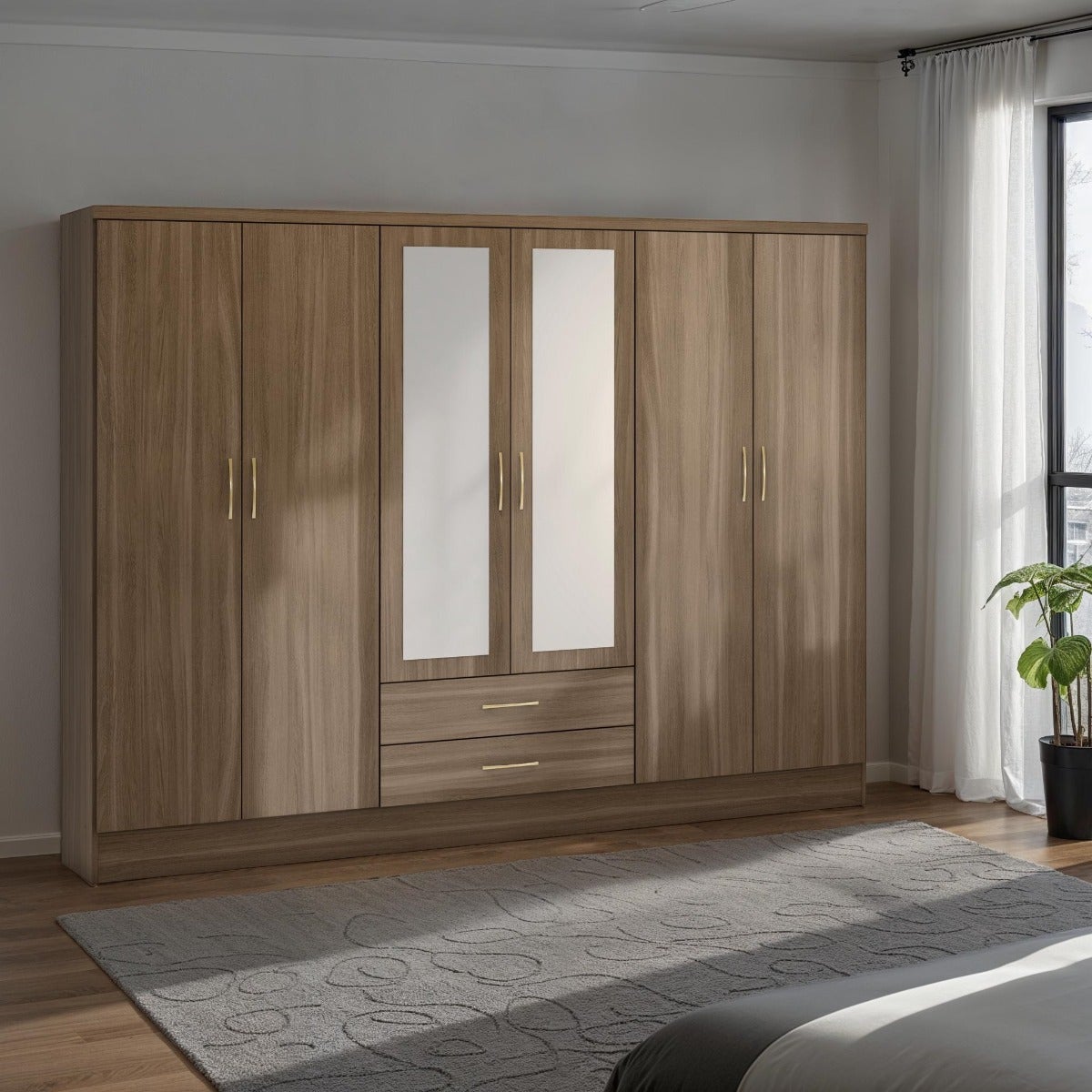 Nevada 6 Door 2 Drawer Wardrobe - Rustic Oak Effect - view 9
