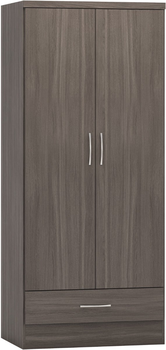 Nevada 2 Door 1 Drawer Wardrobe - Black Wood Grain - view 2