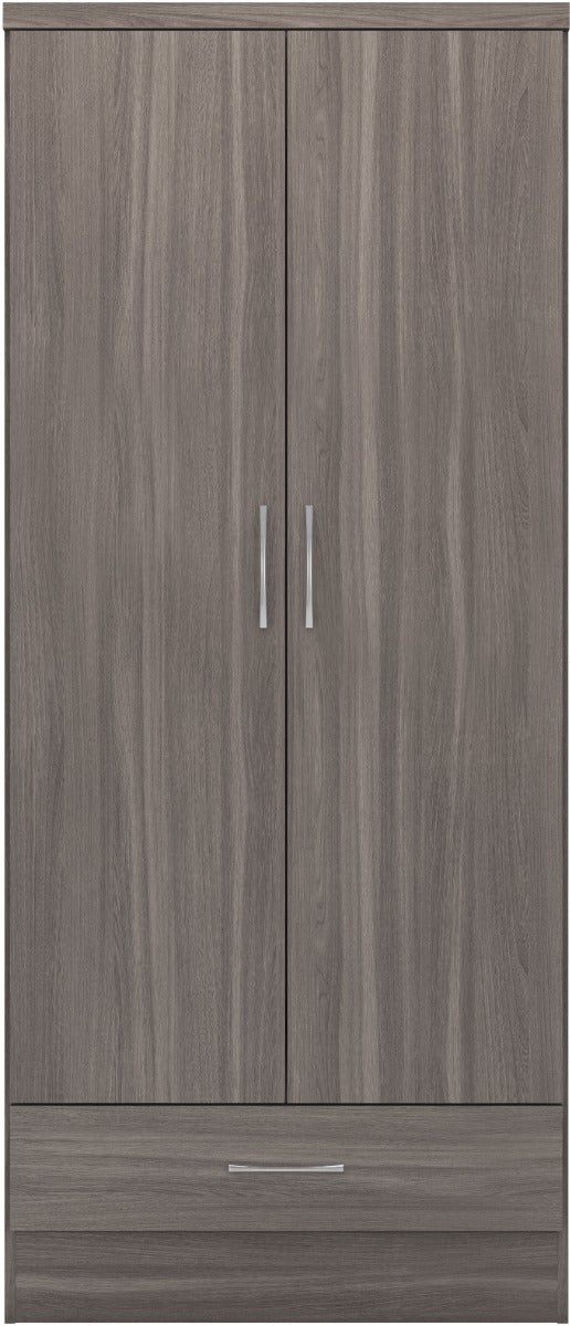 Nevada 2 Door 1 Drawer Wardrobe - Black Wood Grain - view 3