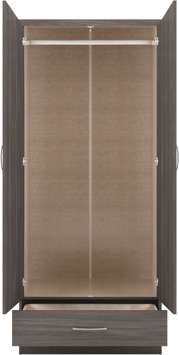 Nevada 2 Door 1 Drawer Wardrobe - Black Wood Grain - view 4