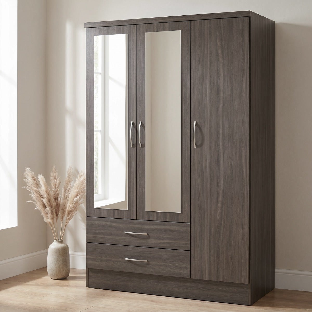 Nevada 3 Door 2 Drawer Wardrobe - Black Wood Grain