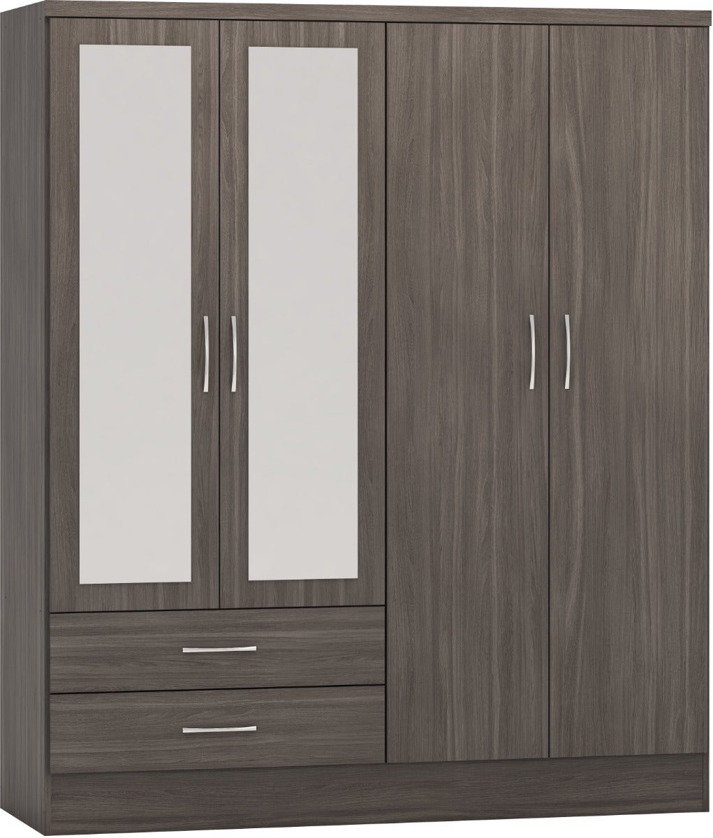 Nevada 4 Door 2 Drawer Wardrobe - Black Wood Grain - view 2