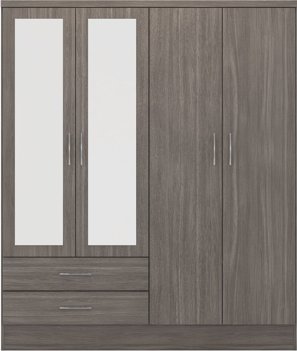 Nevada 4 Door 2 Drawer Wardrobe - Black Wood Grain - view 3