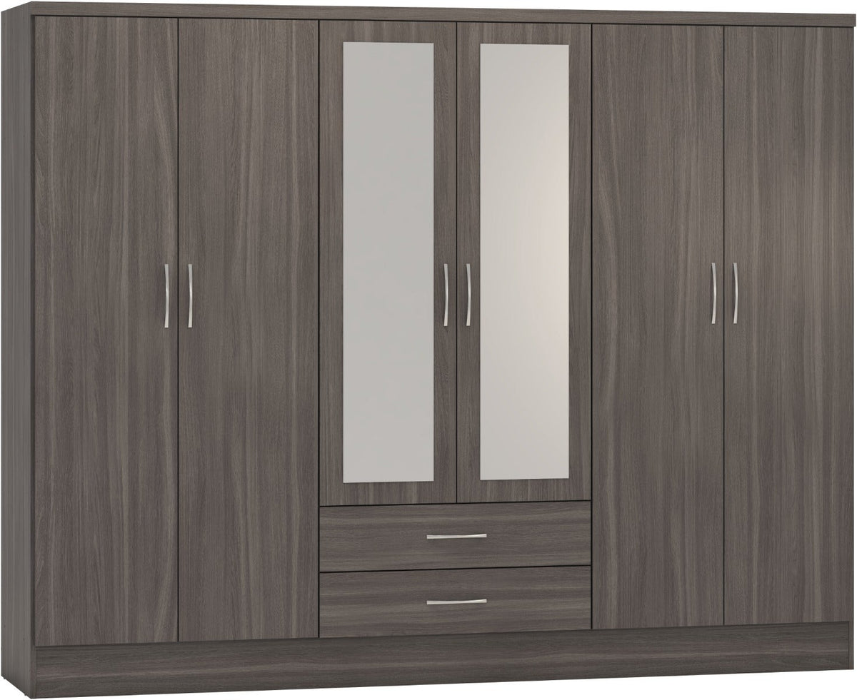 Nevada 6 Door 2 Drawer Wardrobe - Black Wood Grain - view 3
