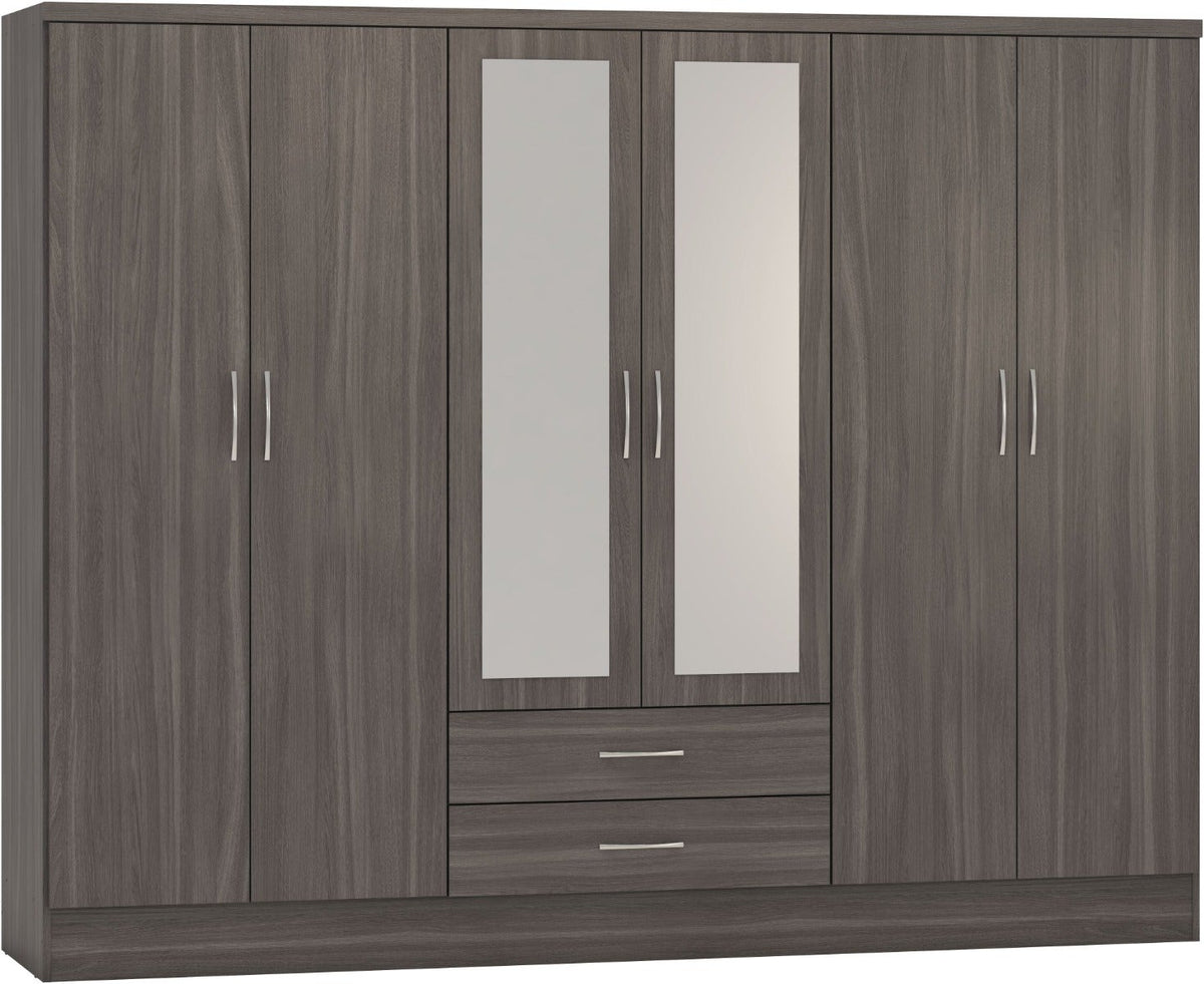 Nevada 6 Door 2 Drawer Wardrobe - Black Wood Grain - view 2
