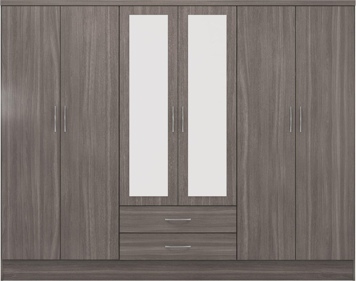 Nevada 6 Door 2 Drawer Wardrobe - Black Wood Grain - view 4