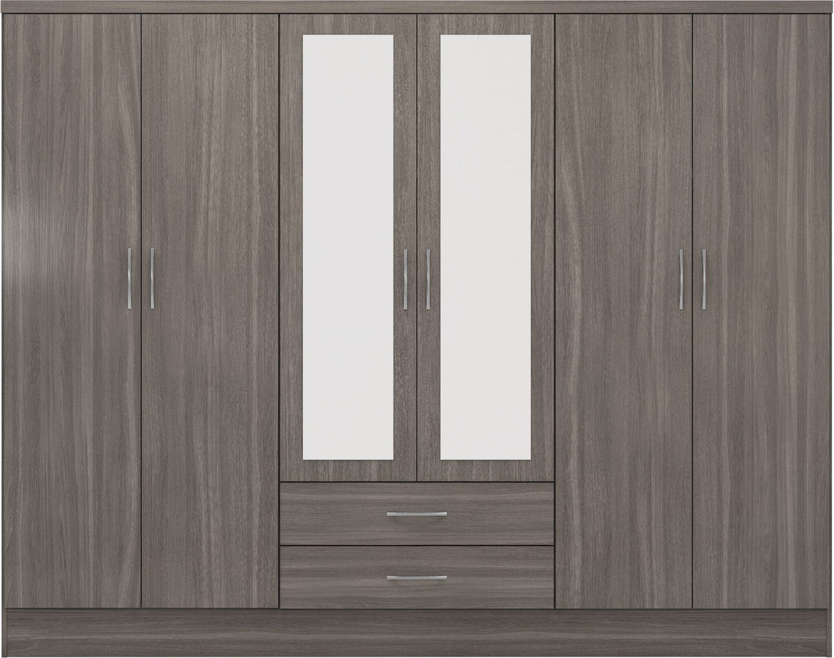Nevada 6 Door 2 Drawer Wardrobe - Black Wood Grain - view 5