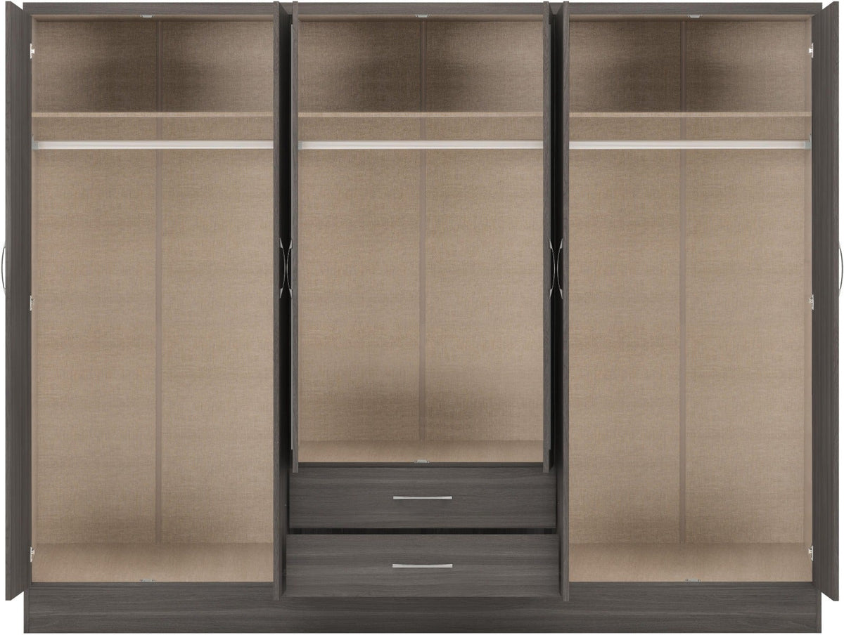 Nevada 6 Door 2 Drawer Wardrobe - Black Wood Grain - view 6