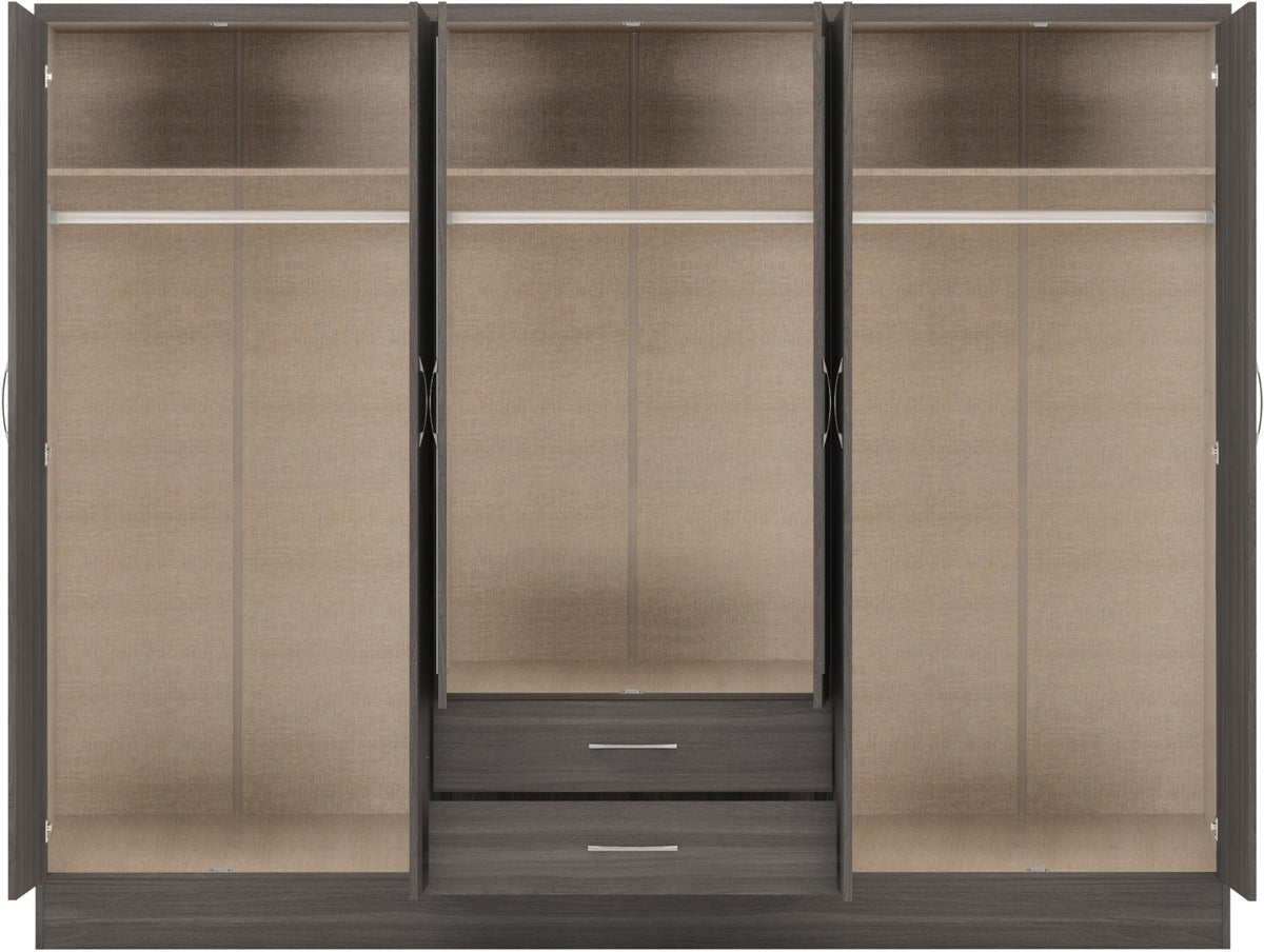 Nevada 6 Door 2 Drawer Wardrobe - Black Wood Grain - view 7