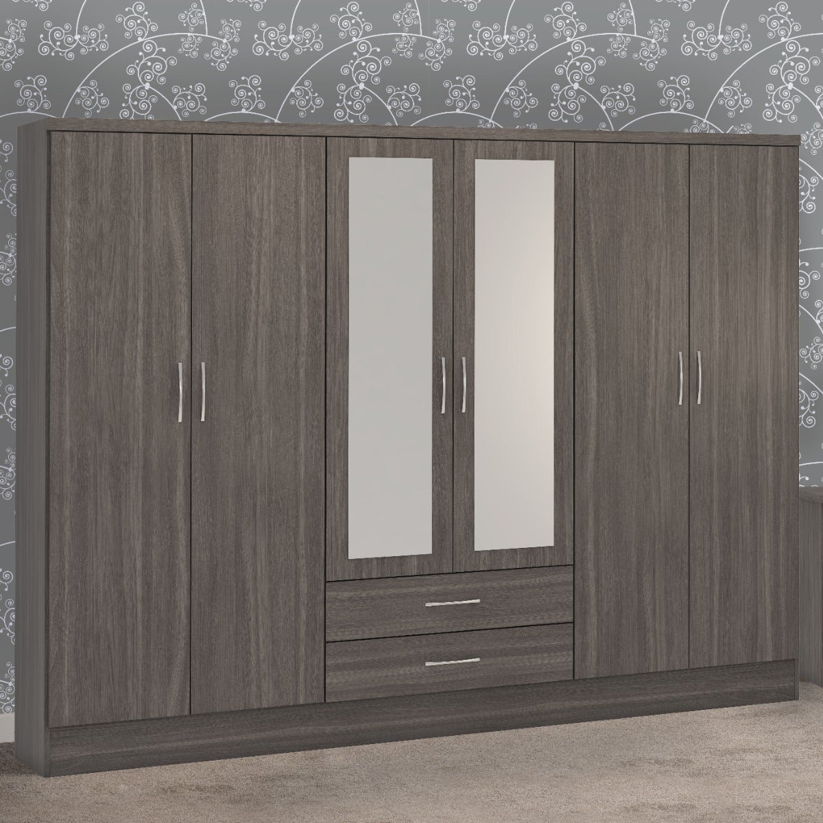 Nevada 6 Door 2 Drawer Wardrobe - Black Wood Grain - view 15