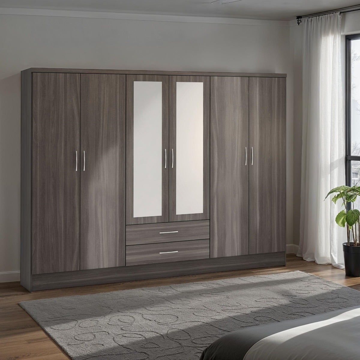 Nevada 6 Door 2 Drawer Wardrobe - Black Wood Grain - view 18