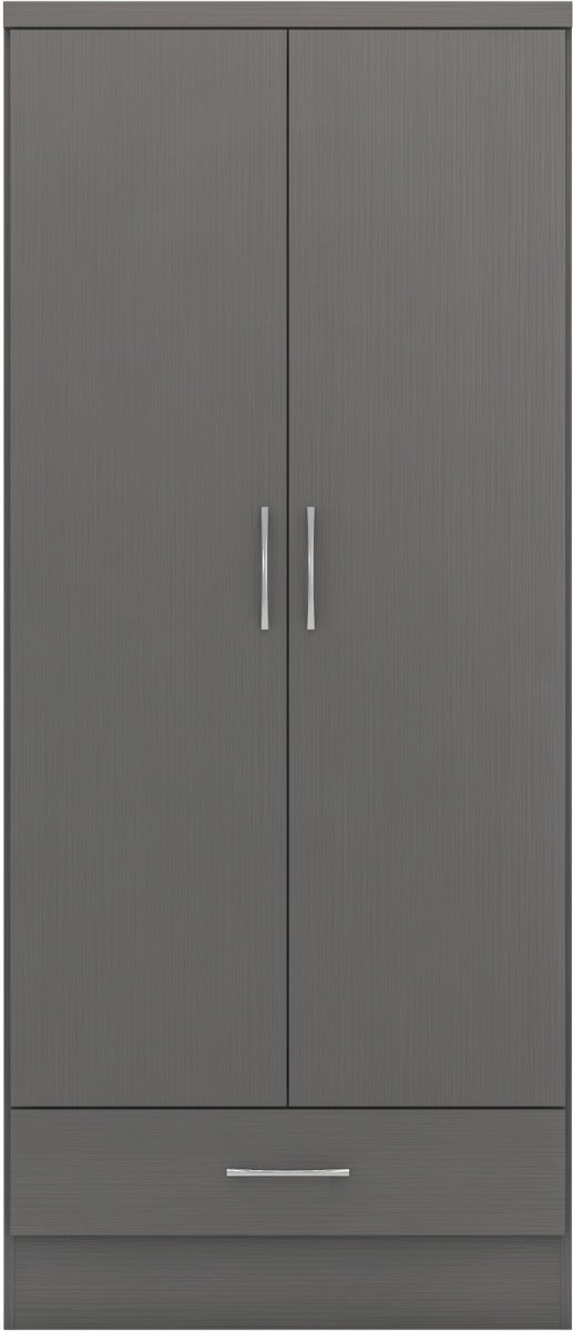 Nevada 2 Door 1 Drawer Wardrobe - 3D Effect Grey - view 3