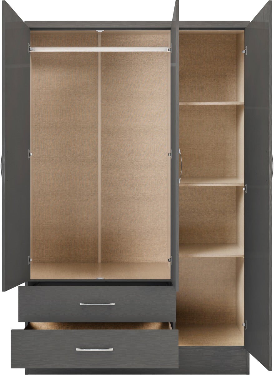 Nevada 3 Door 2 Drawer Wardrobe - 3D Effect Grey - view 4