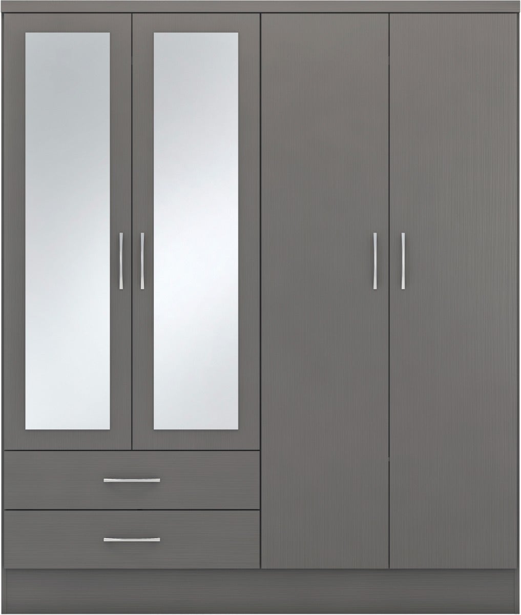 Nevada 4 Door 2 Drawer Wardrobe - 3D Effect Grey - view 3