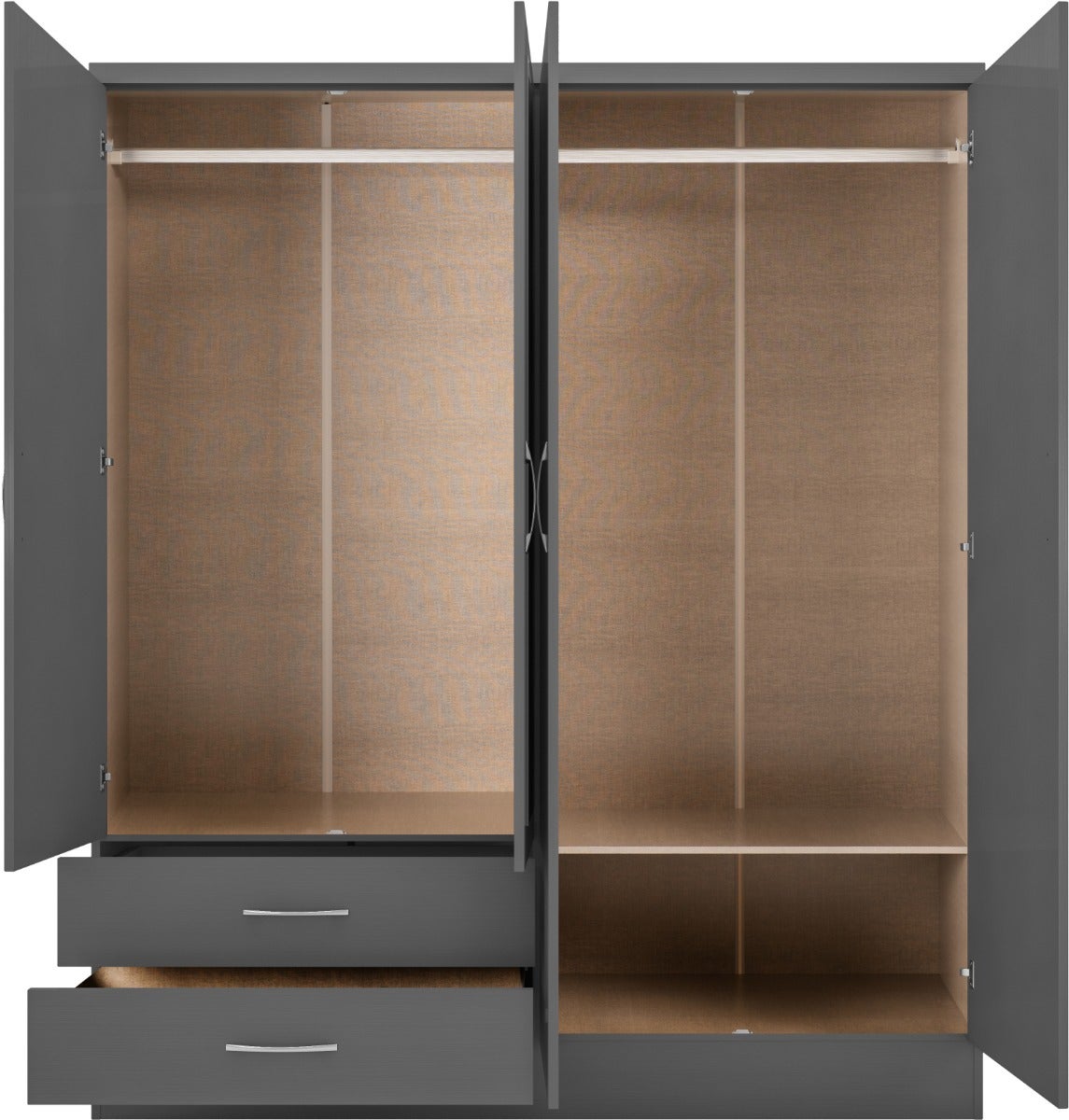 Nevada 4 Door 2 Drawer Wardrobe - 3D Effect Grey - view 4
