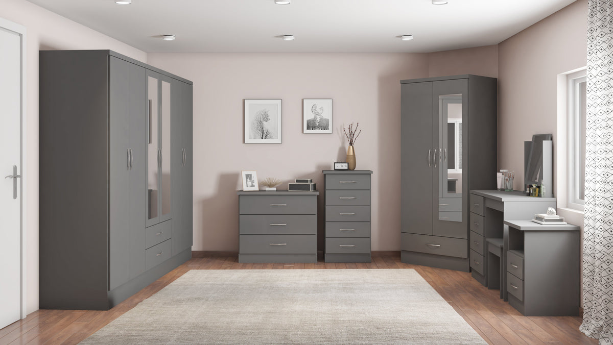 Nevada Mirrored 2 Door Wardrobe - 3D Effect Grey - view 4
