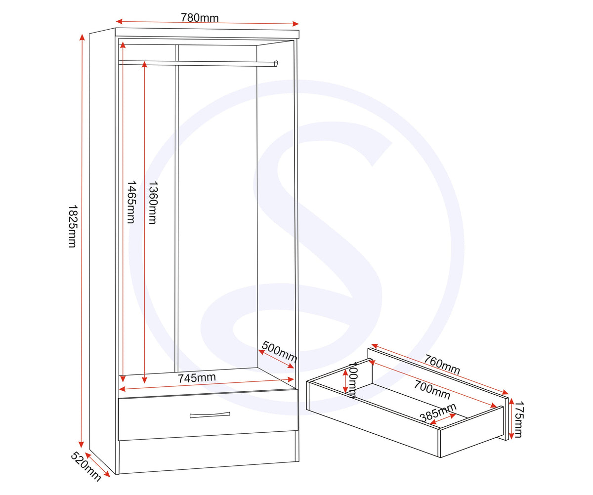 Nevada Mirrored 2 Door Wardrobe - 3D Effect Grey - view 2