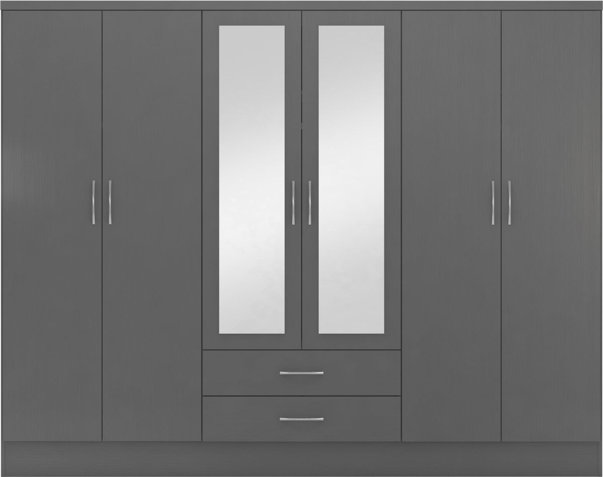 Nevada 6 Door 2 Drawer Wardrobe - 3D Effect Grey - view 3