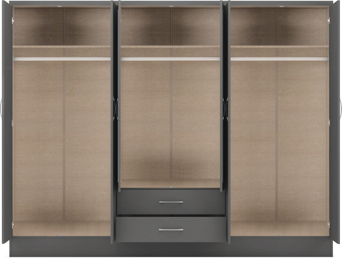 Nevada 6 Door 2 Drawer Wardrobe - 3D Effect Grey - view 6