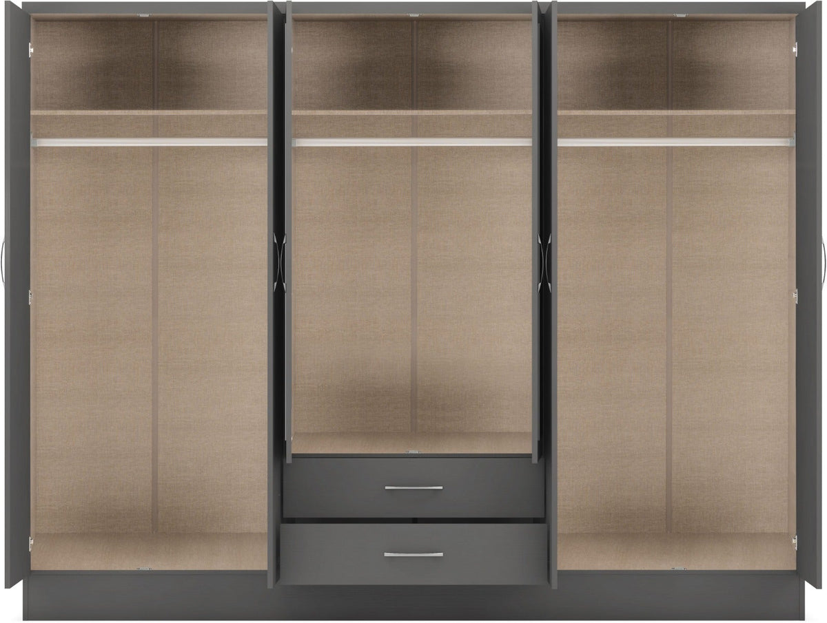 Nevada 6 Door 2 Drawer Wardrobe - 3D Effect Grey - view 5