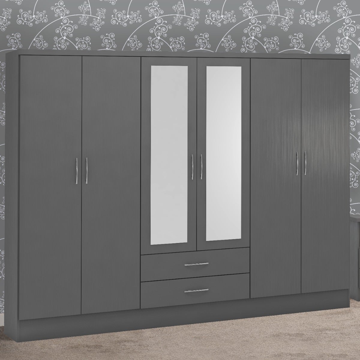 Nevada 6 Door 2 Drawer Wardrobe - 3D Effect Grey - view 14