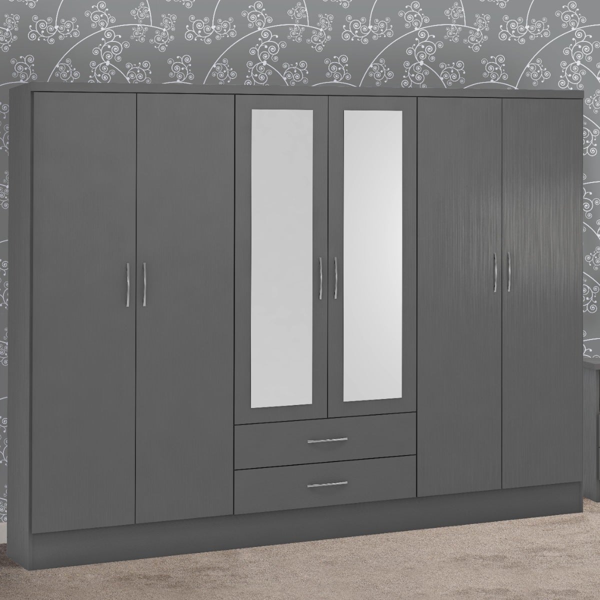 Nevada 6 Door 2 Drawer Wardrobe - 3D Effect Grey - view 13