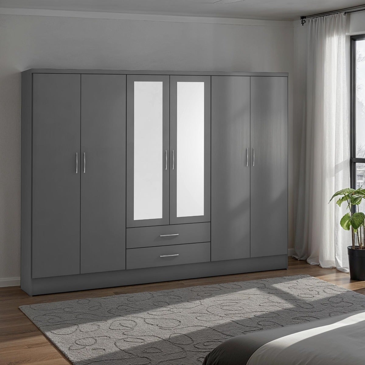 Nevada 6 Door 2 Drawer Wardrobe - 3D Effect Grey - view 17