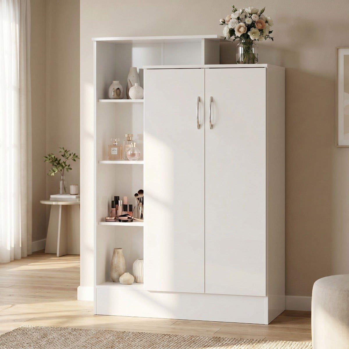 Nevada Petite Open Shelf Wardrobe - White Gloss