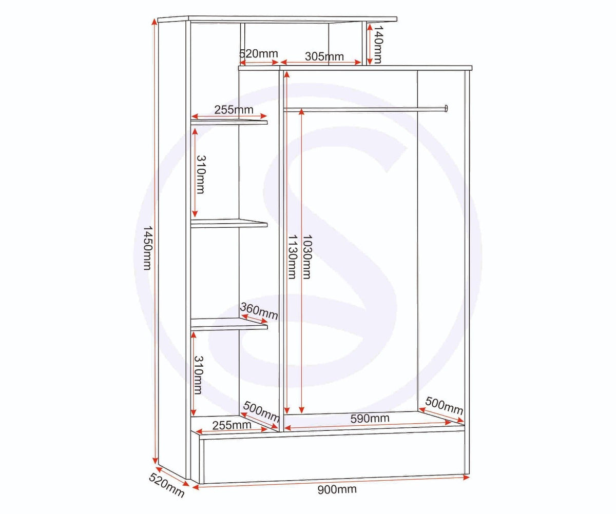 Nevada Petite Open Shelf Wardrobe - White Gloss - view 10
