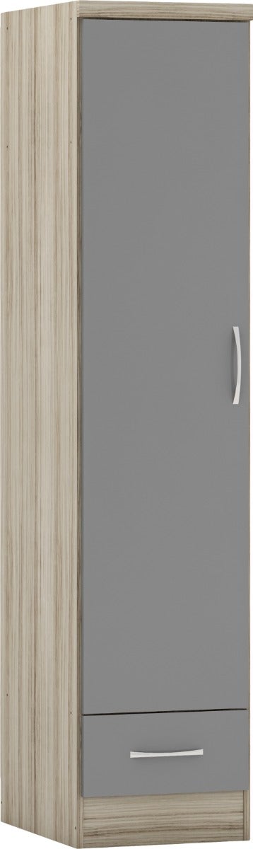 Nevada 1 Door 1 Drawer Wardrobe - Grey Gloss/Light Oak Effect Veneer - view 2