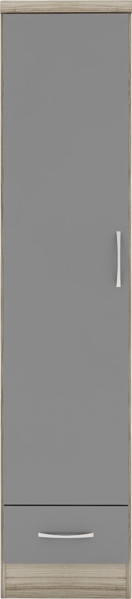 Nevada 1 Door 1 Drawer Wardrobe - Grey Gloss/Light Oak Effect Veneer - view 3