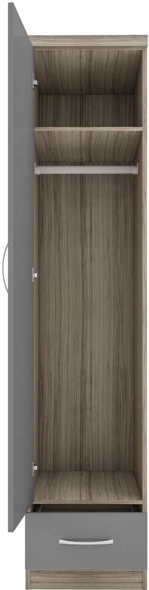 Nevada 1 Door 1 Drawer Wardrobe - Grey Gloss/Light Oak Effect Veneer - view 4