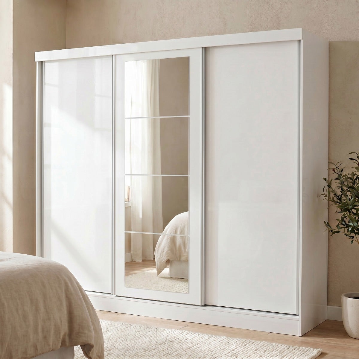 Nevada 3 Door Slider Wardrobe - White Gloss
