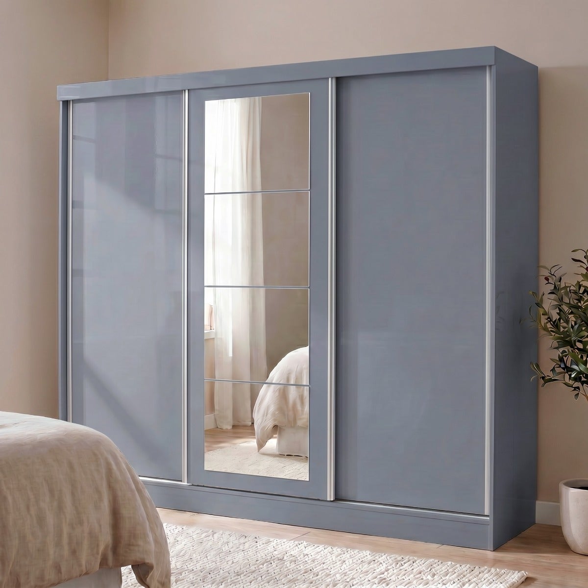 Nevada 3 Door Slider Wardrobe - Grey Gloss