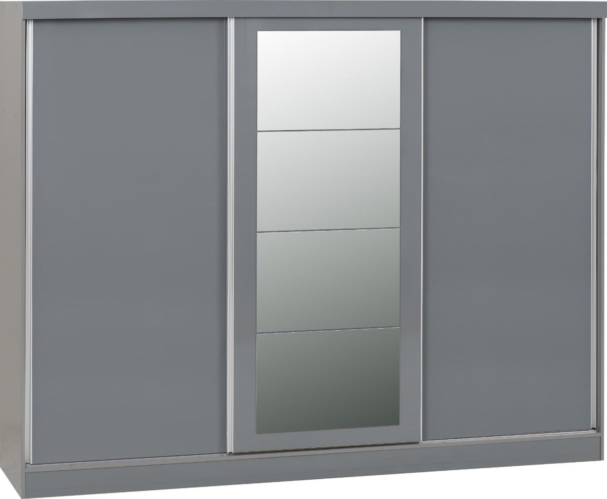 Nevada 3 Door Slider Wardrobe - Grey Gloss - view 2
