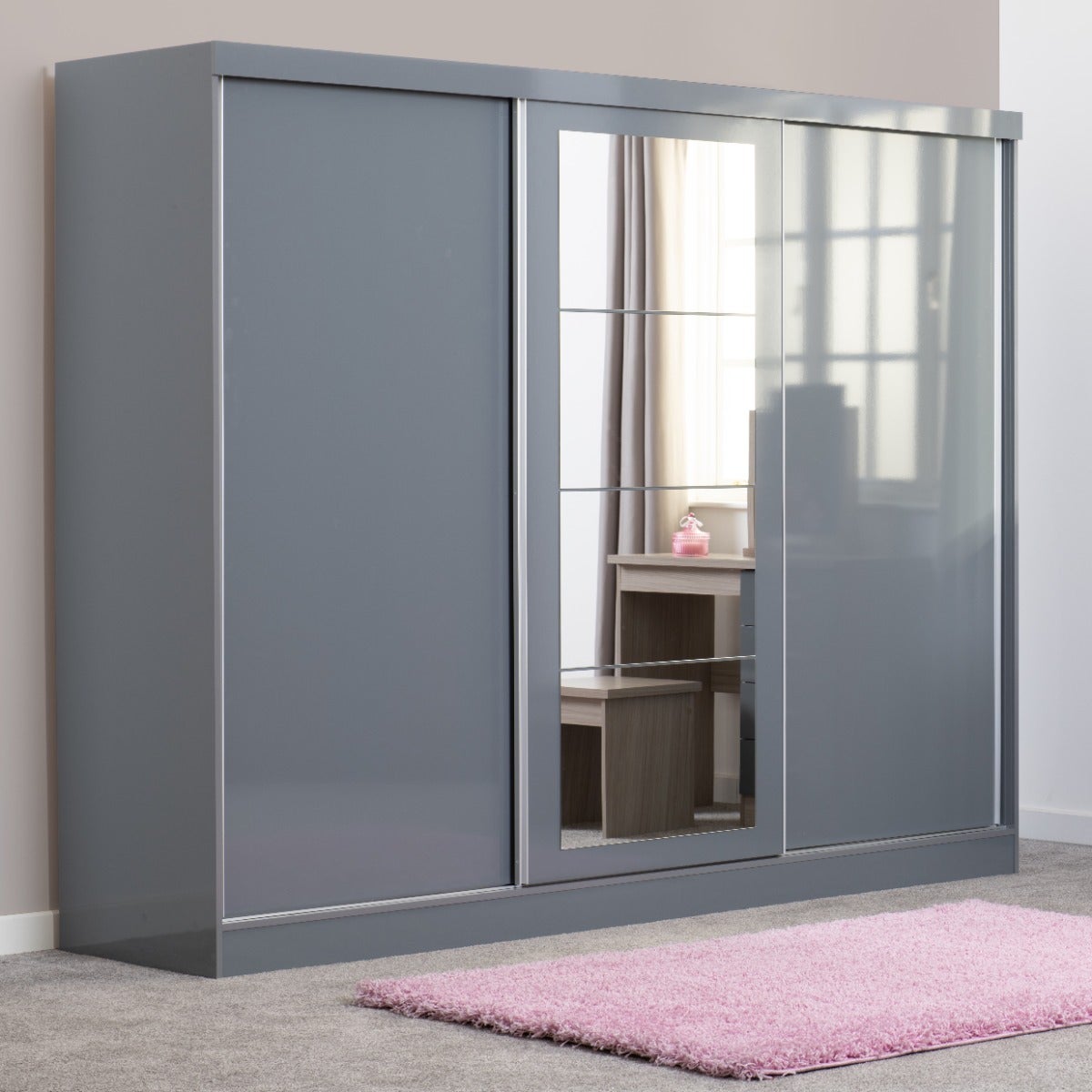 Nevada 3 Door Slider Wardrobe - Grey Gloss - view 3