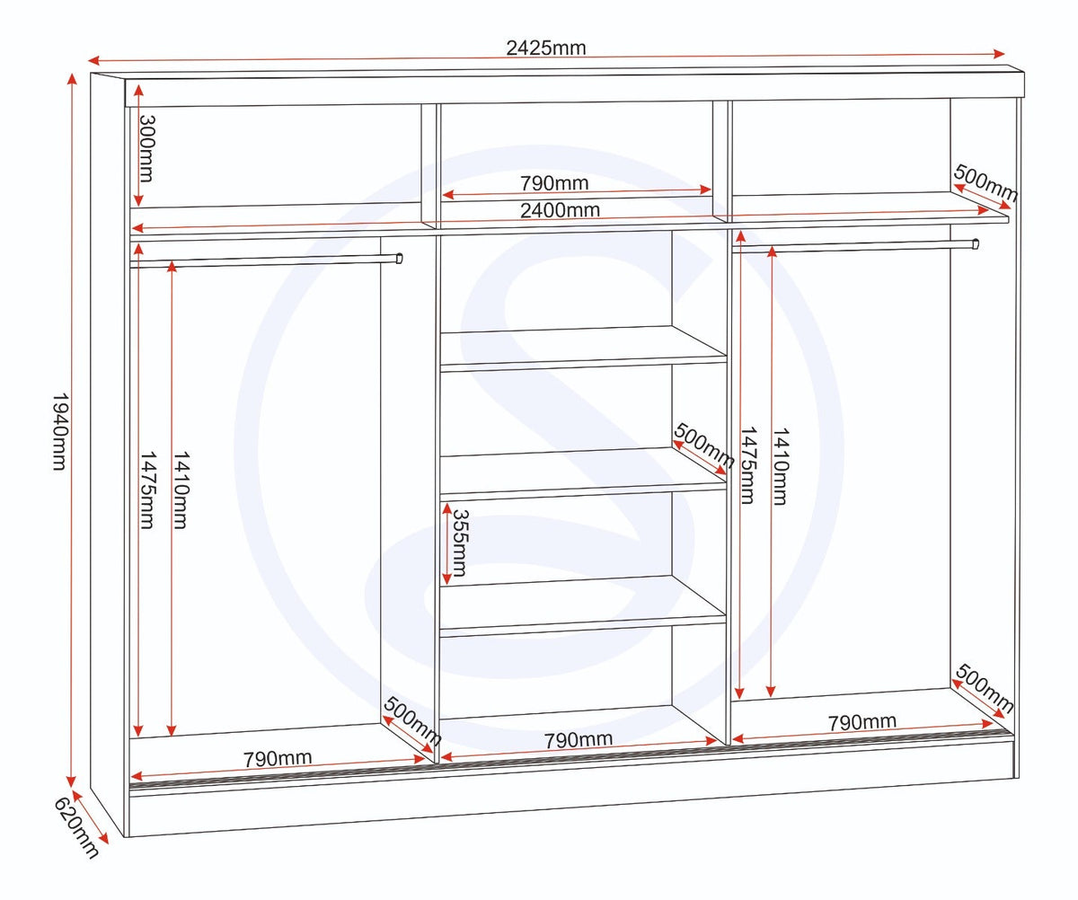 Nevada 3 Door Slider Wardrobe - Grey Gloss - view 15