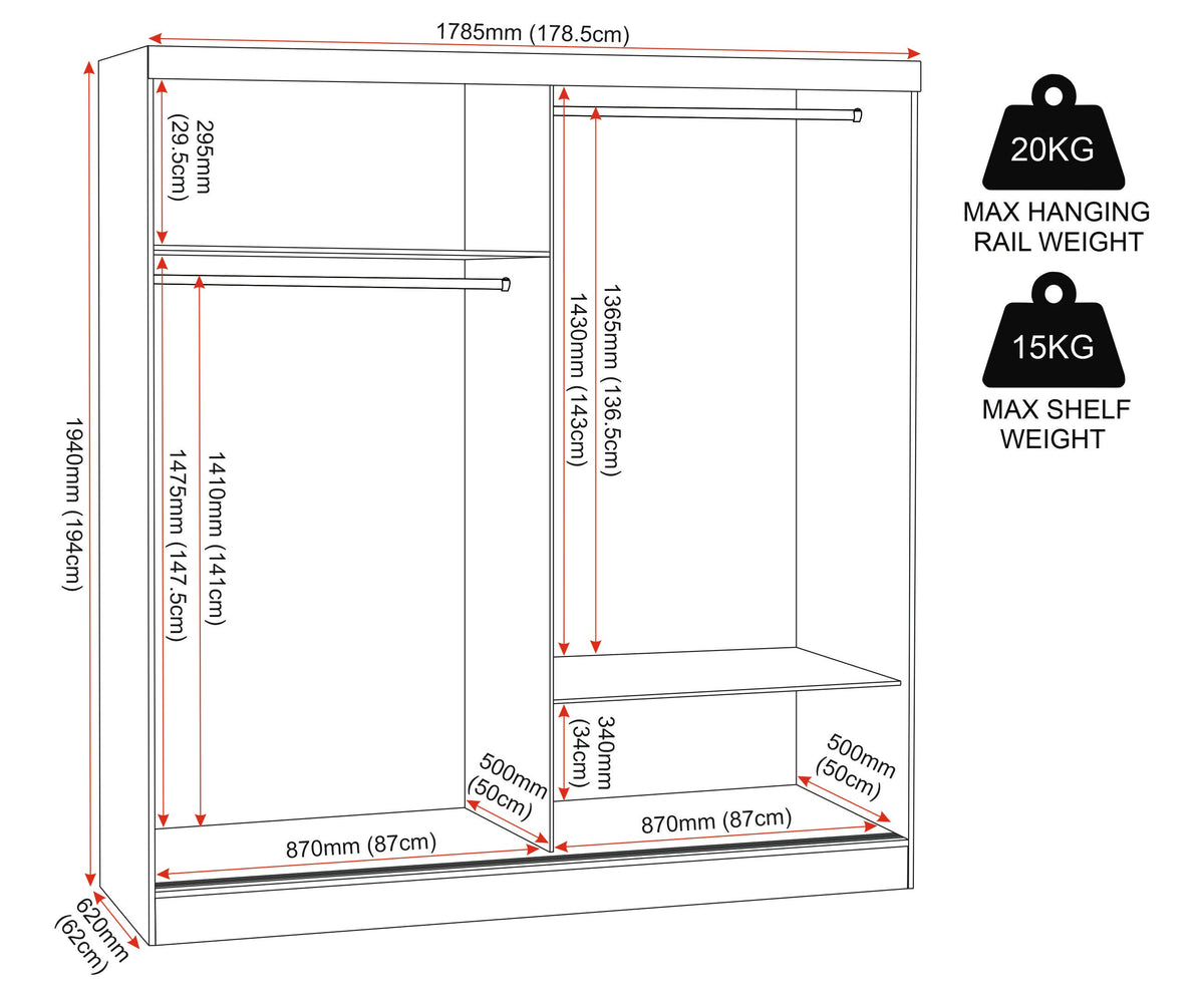Nevada 2 Door Slider Wardrobe - White Gloss - view 2