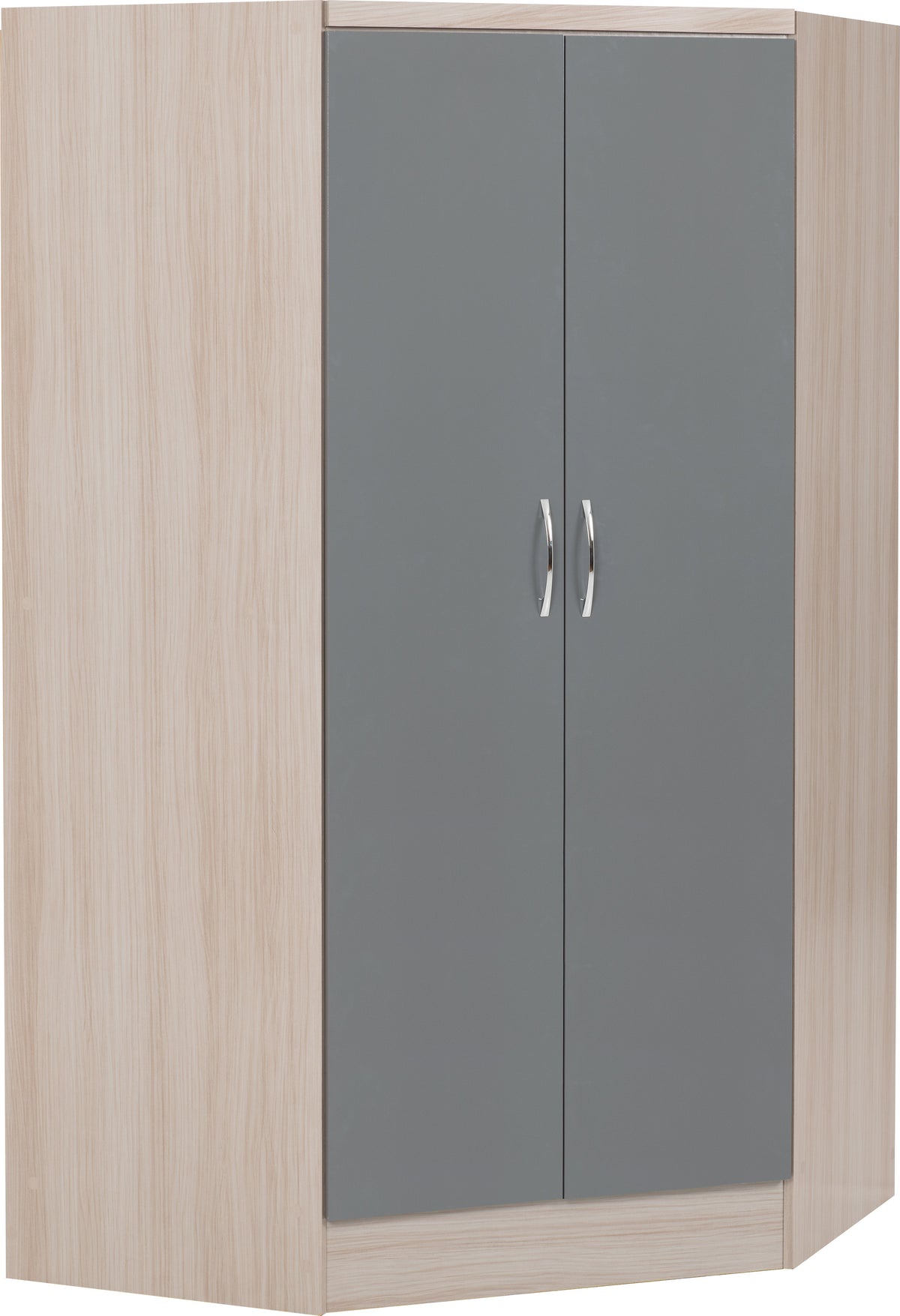 Nevada 2 Door Corner Wardrobe - Grey Gloss/Light Oak Effect Veneer - view 10