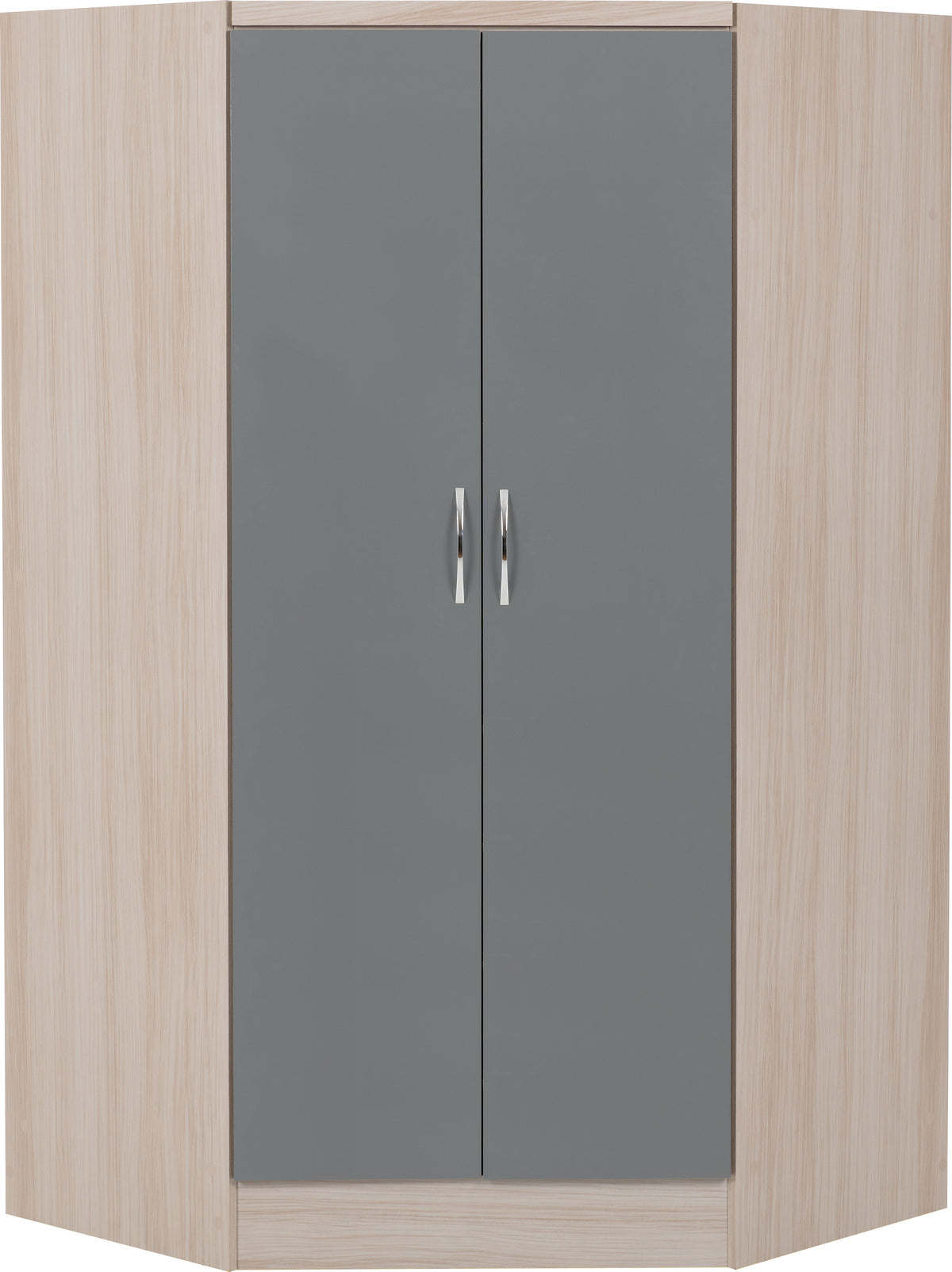 Nevada 2 Door Corner Wardrobe - Grey Gloss/Light Oak Effect Veneer - view 9