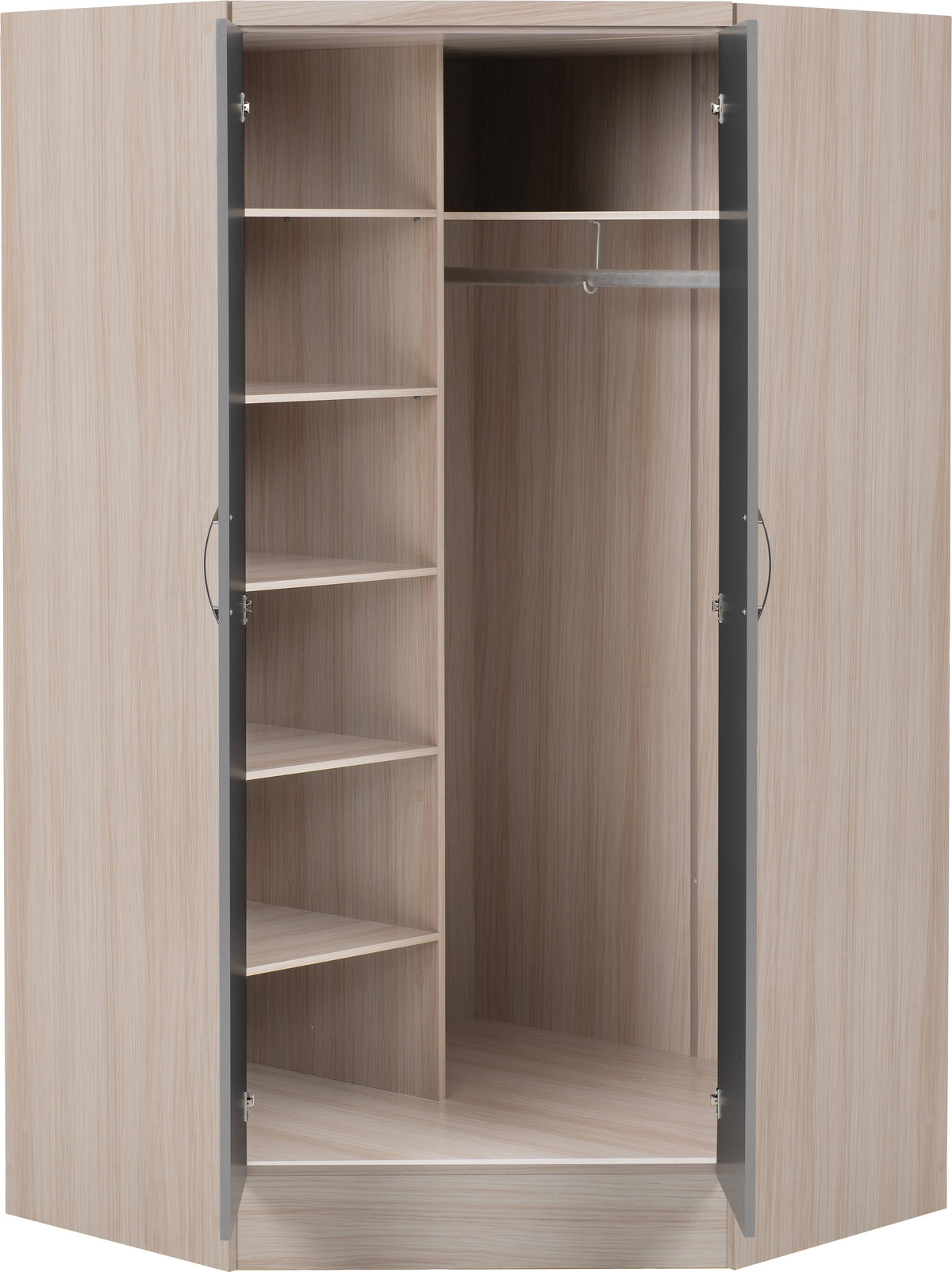 Nevada 2 Door Corner Wardrobe - Grey Gloss/Light Oak Effect Veneer - view 8