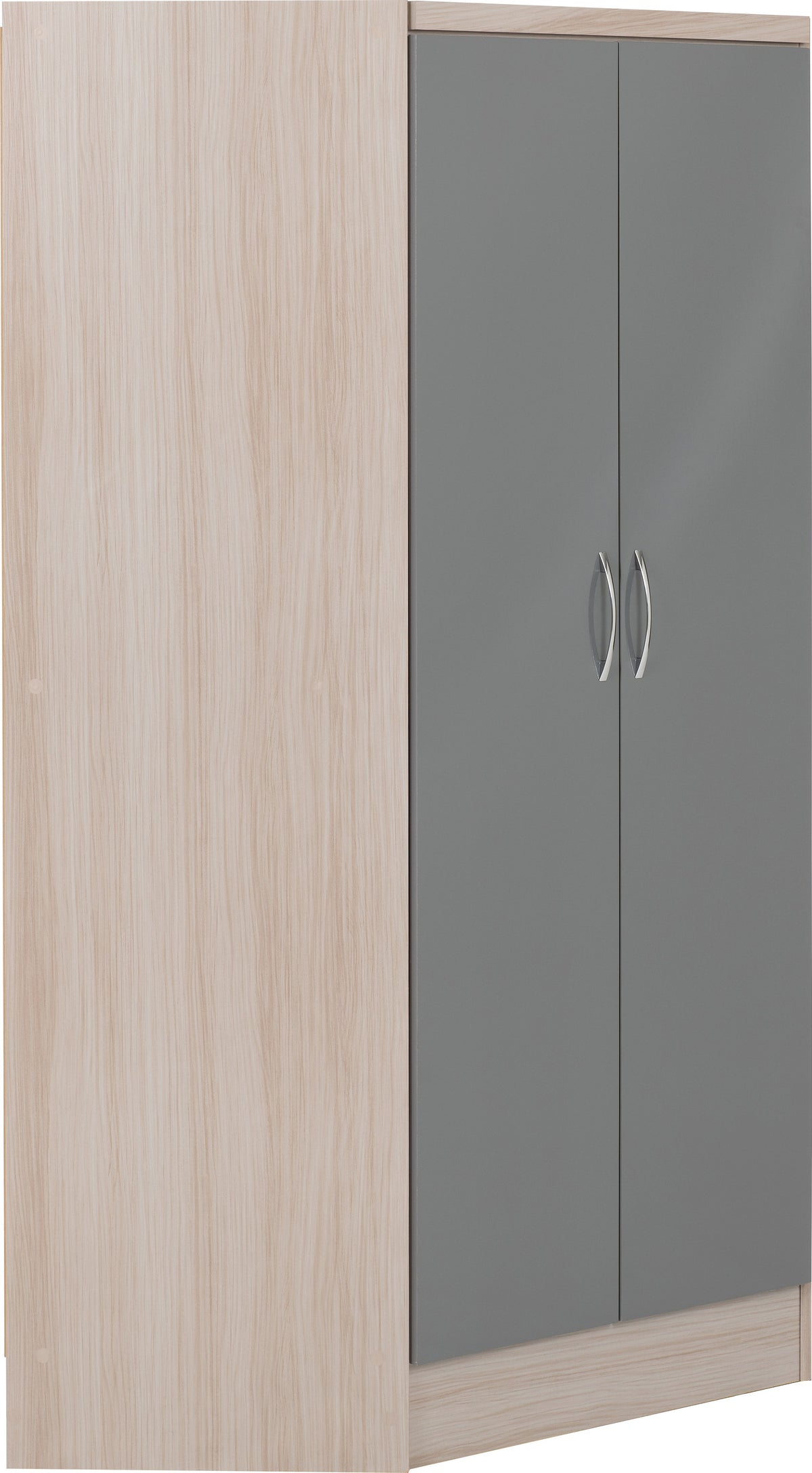 Nevada 2 Door Corner Wardrobe - Grey Gloss/Light Oak Effect Veneer - view 7