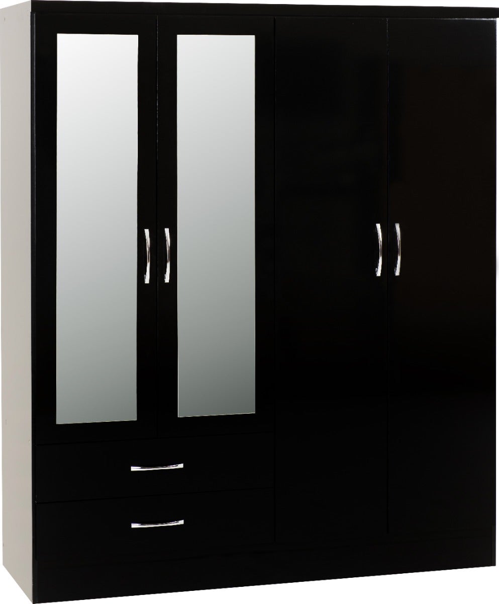 Nevada 4 Door 2 Drawer Wardrobe - Black Gloss - view 2