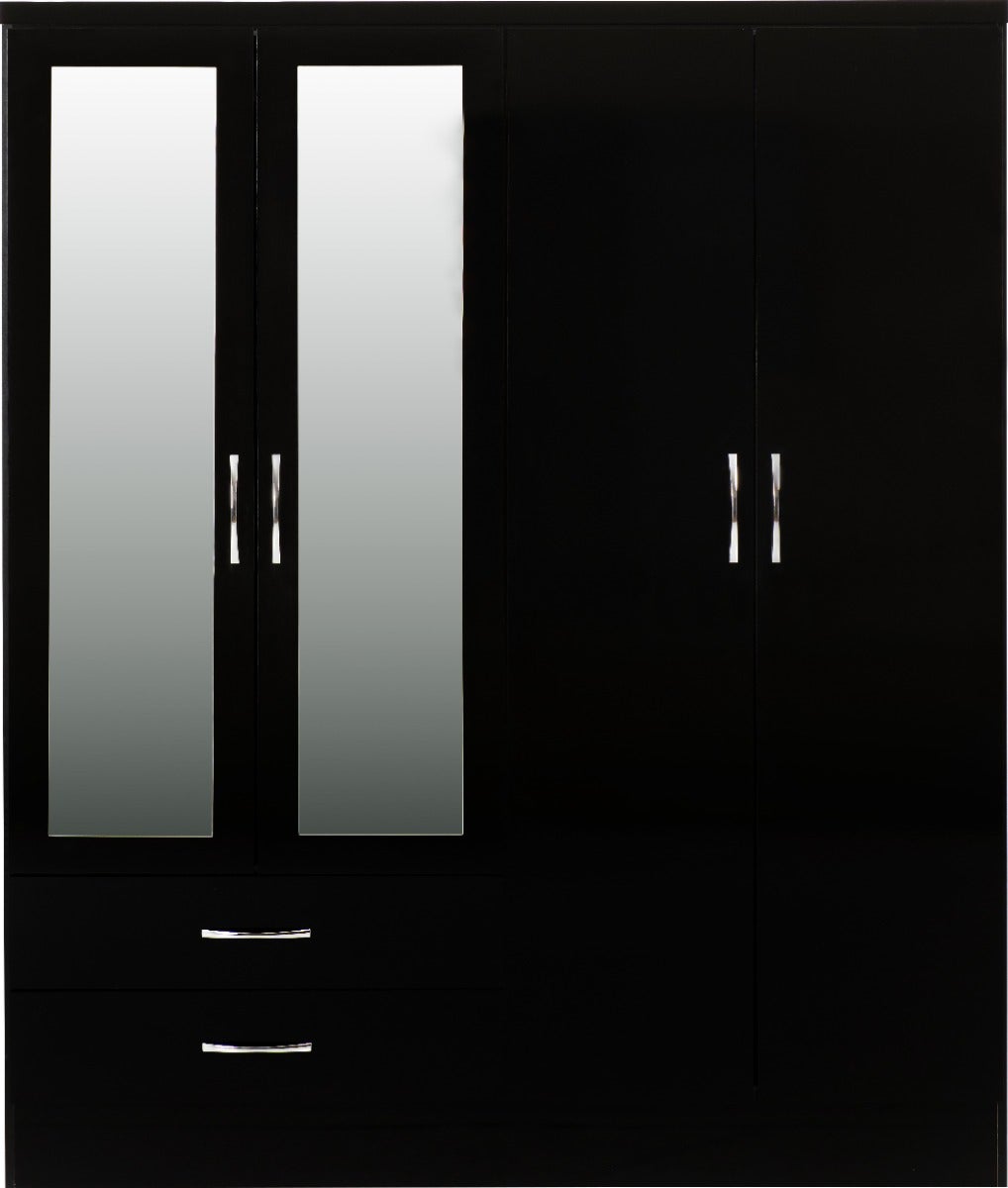 Nevada 4 Door 2 Drawer Wardrobe - Black Gloss - view 3