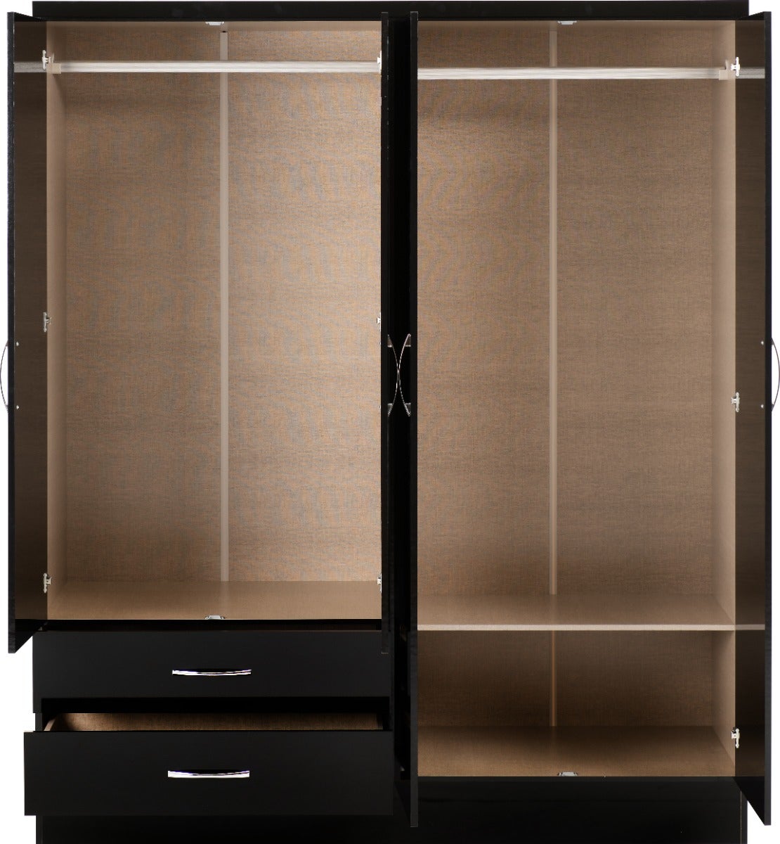 Nevada 4 Door 2 Drawer Wardrobe - Black Gloss - view 4