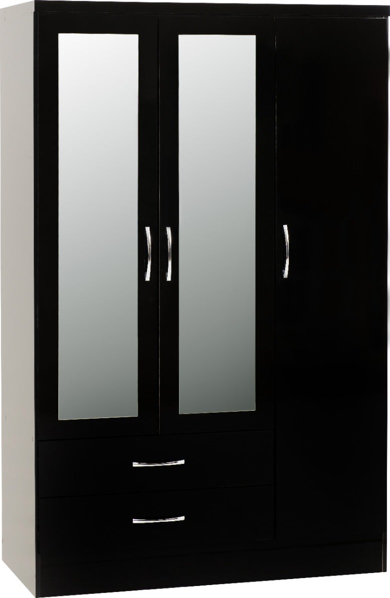 Nevada 3 Door 2 Drawer Wardrobe - Black Gloss - view 2