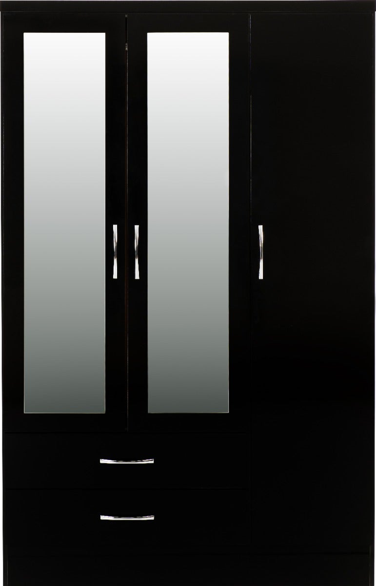 Nevada 3 Door 2 Drawer Wardrobe - Black Gloss - view 3