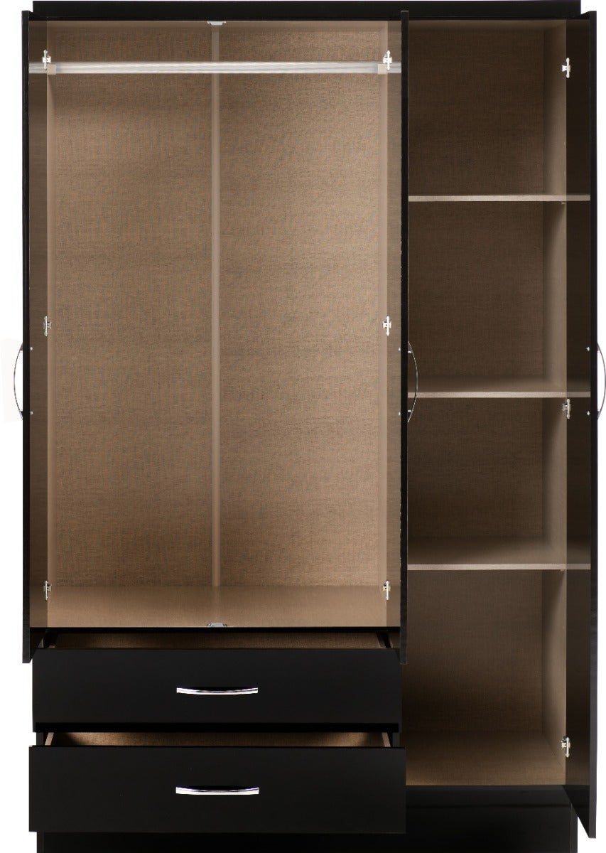Nevada 3 Door 2 Drawer Wardrobe - Black Gloss - view 4