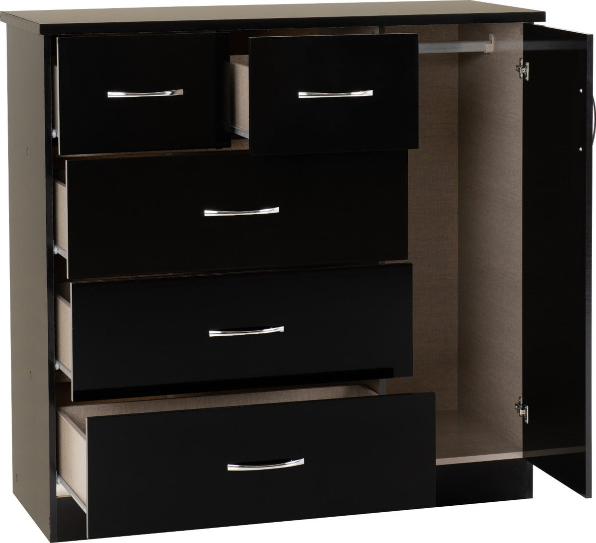 Nevada 5 Drawer Low Wardrobe - Black Gloss - view 3