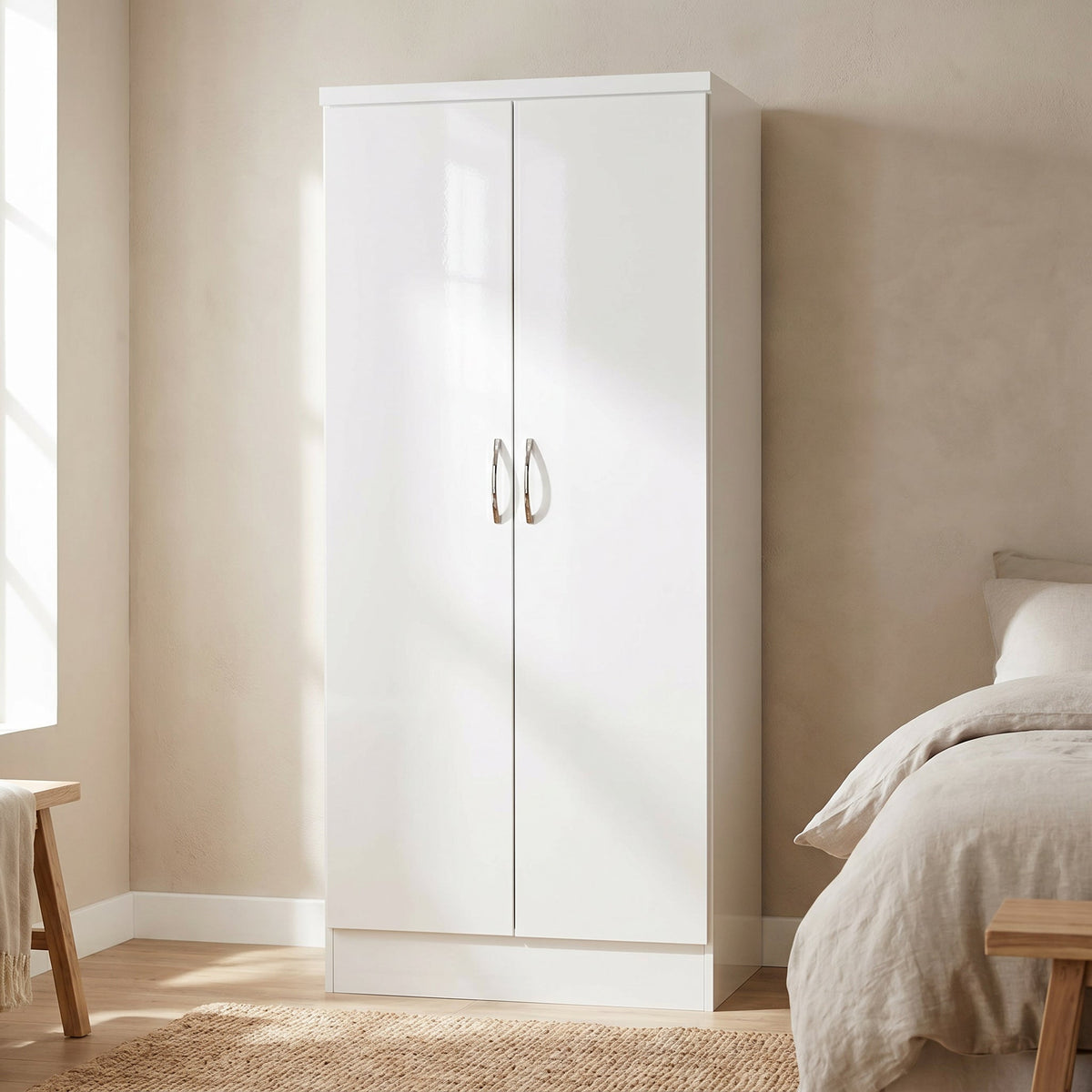 Nevada 2 Door All Hanging Wardrobe - White Gloss